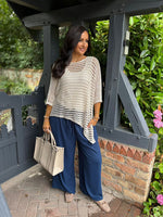 Navy Wide Leg Pocket Trousers Claudia